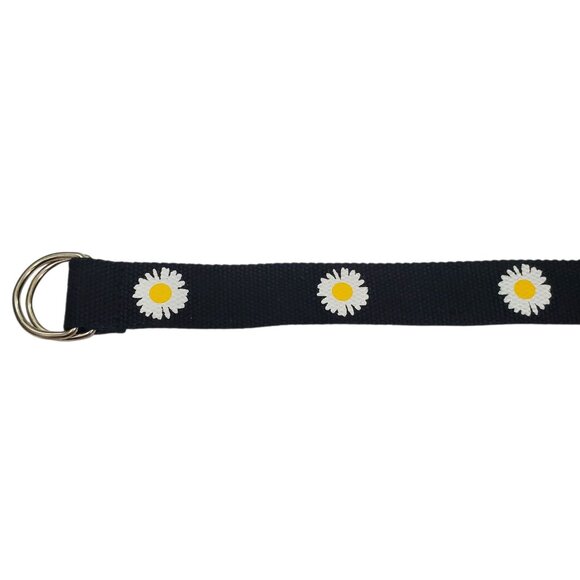 Unbranded Black White Yellow Daisy Flower Print Painted Web Belt One Size - Picture 1 of 3